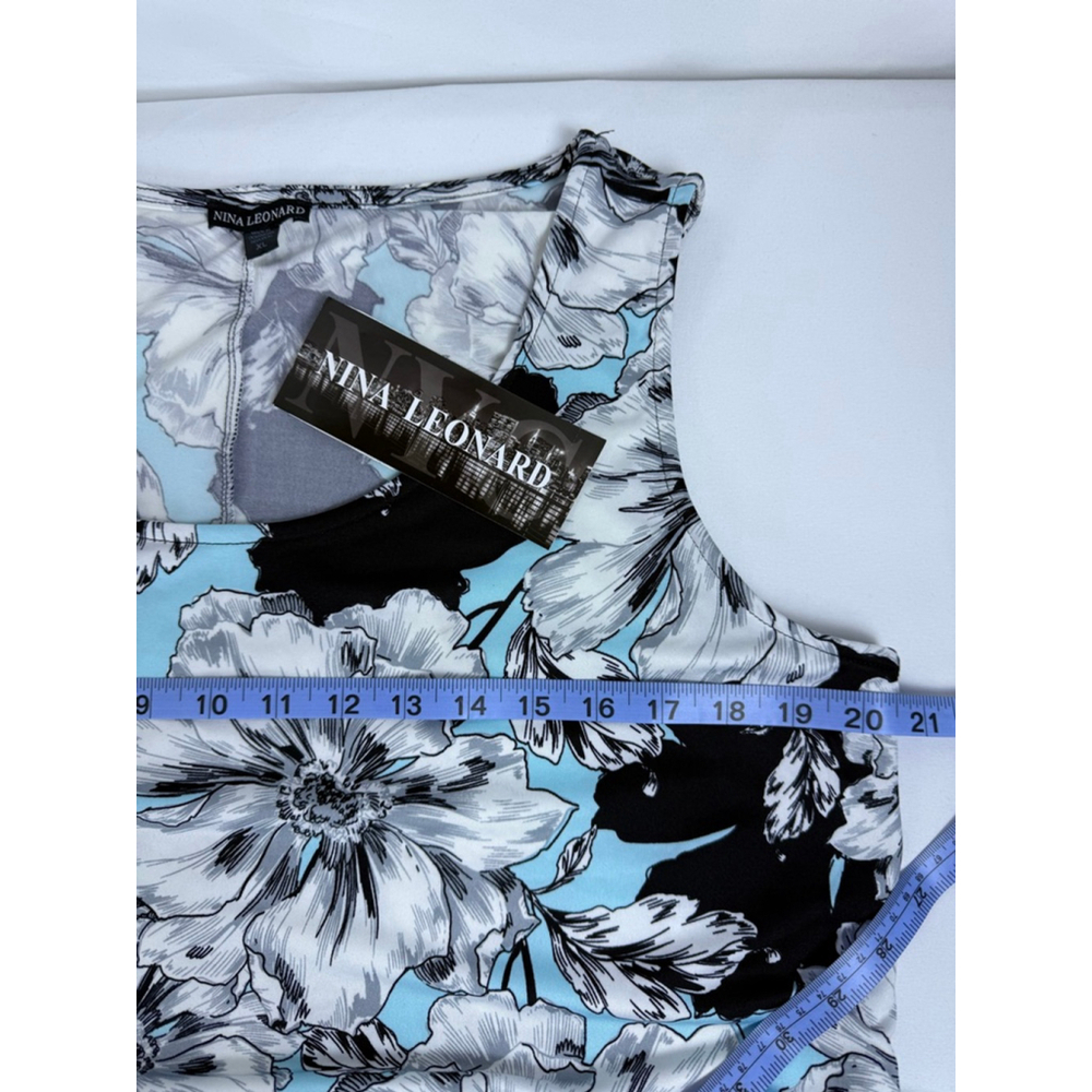 NWT Women's Nina Leonard Blue Black White Floral Sleeveless Maxi Dress XL - Picture 7 of 10